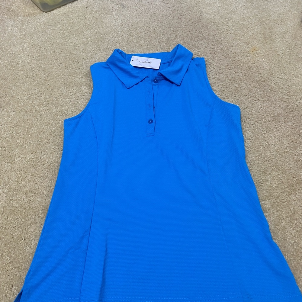 Alia Bright Blue Sleeveless Button Down Shirt